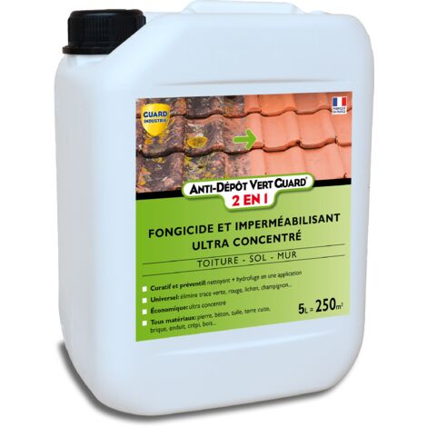 Guard Industrie – Fongicide hydrofuge concentré anti dépôt vert 5L – Imperméabilisant pour toit, béton et pierre – Application facile avec pulvérisateur - VERT 2 EN
