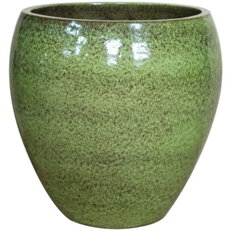 Pot grande taille d'extérieur LAFONTAINE 69x65cm vert lac, fait main en terre cuite émaillée, résistant au gel (1/4)