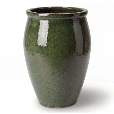 Pot grande taille d'extérieur BACCHUS 50x68cm vert tropical, fait main en terre cuite émaillée, résistant au gel (1/5)