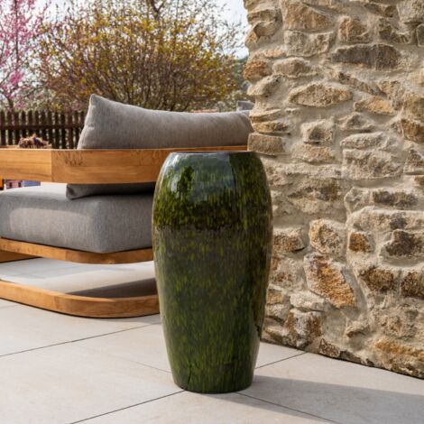 Pot grande taille d'extérieur MILANO 31x61cm vert, fait main en terre cuite émaillée