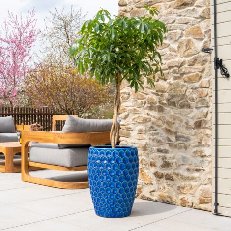 Pot grande taille d'extérieur VERSAILLES 38x54cm bleu, fait main en terre cuite émaillée