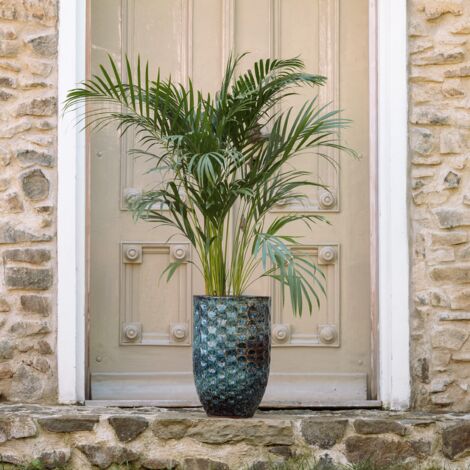 Pot grande taille d'extérieur MEROVEE 30x45cm bleu abysse, fait main en terre cuite émaillée, résistant au gel (1/8)