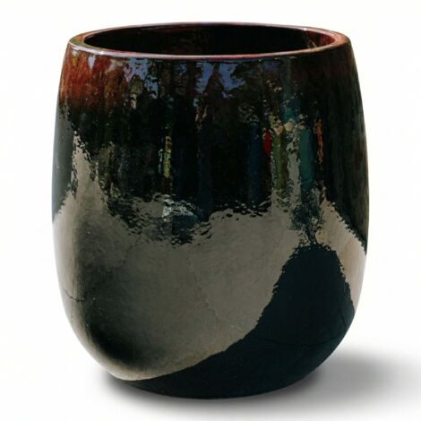Pot grande taille d'extérieur SOCRATE 40x49cm noir & rouge, fait main en terre cuite émaillée, résistant au gel