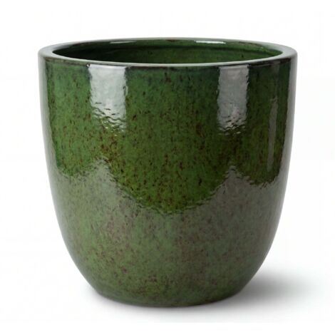 Pot grande taille d'extérieur LANCELOT 47x41cm vert tropical, fait main en terre cuite émaillée, résistant au gel (1/5)