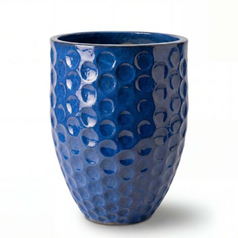 Pot grande taille d'extérieur MEROVEE 42x55cm bleu azur, fait main en terre cuite émaillée, résistant au gel