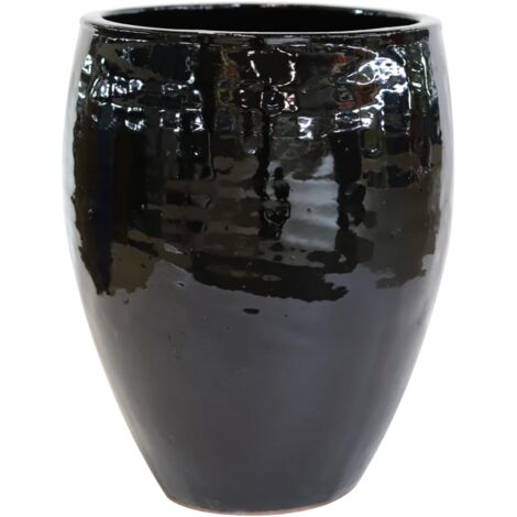 Pot grande taille d'extérieur POSEIDON2 28x31cm noir, fait main en terre cuite émaillée, résistant au gel