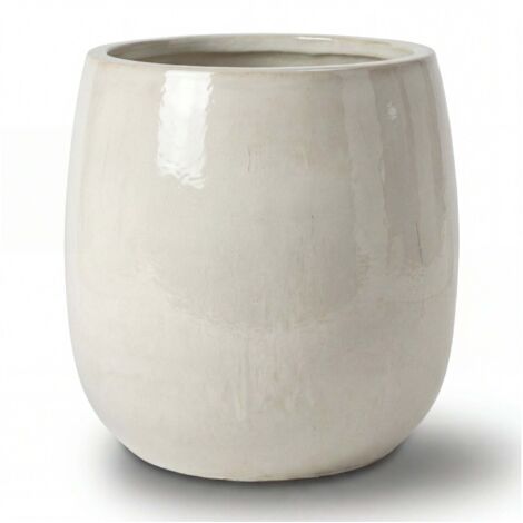 Pot grande taille d'extérieur SOCRATE 32x33cm crème, fait main en terre cuite émaillée, résistant au gel