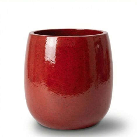 Pot grande taille d'extérieur SOCRATE 32x33cm rouge tropical, fait main en terre cuite émaillée, résistant au gel