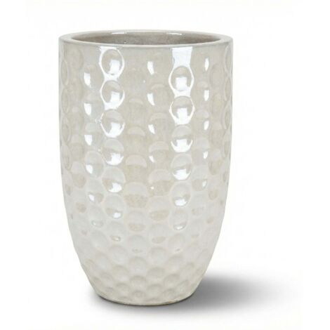 Pot grande taille d'extérieur MEROVEE 30x45cm perle, fait main en terre cuite émaillée, résistant au gel