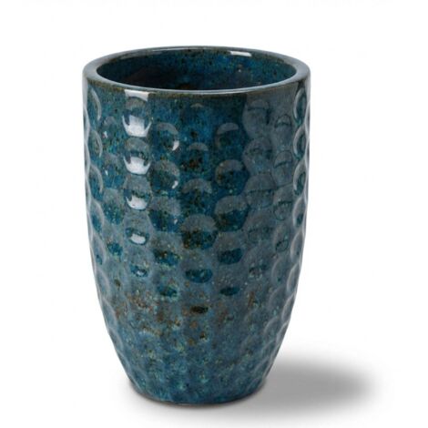 Pot grande taille d'extérieur MEROVEE 23x35cm bleu fer, fait main en terre cuite émaillée, résistant au gel