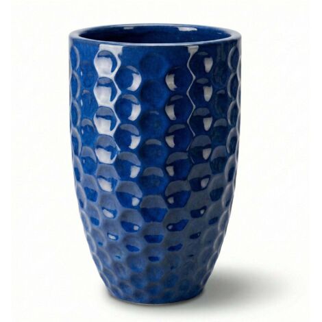 Pot grande taille d'extérieur MEROVEE 30x45cm bleu azur, fait main en terre cuite émaillée, résistant au gel