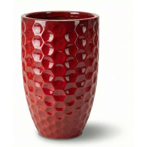 Pot grande taille d'extérieur MEROVEE 30x45cm rouge tropical, fait main en terre cuite émaillée, résistant au gel