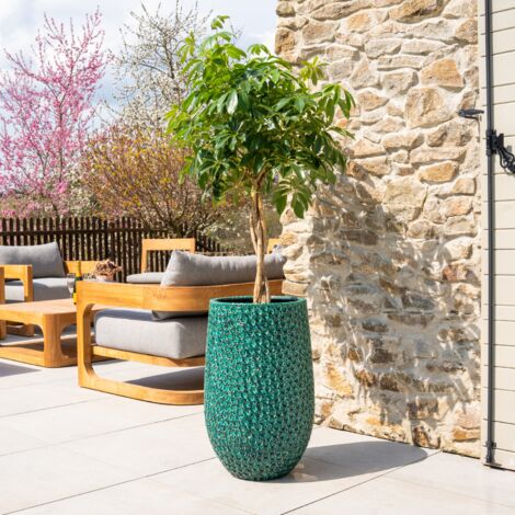 Pot grande taille d'extérieur PARIS 39x63cm vert sapin, fait main en terre cuite émaillée