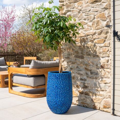 Pot grande taille d'extérieur PARIS 39x63cm bleu, fait main en terre cuite émaillée