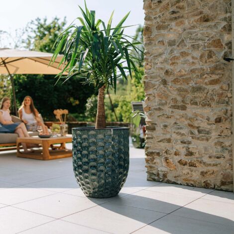 Pot grande taille d'extérieur MEROVEE 55x65cm bleu abysse, fait main en terre cuite émaillée, résistant au gel (1/5)