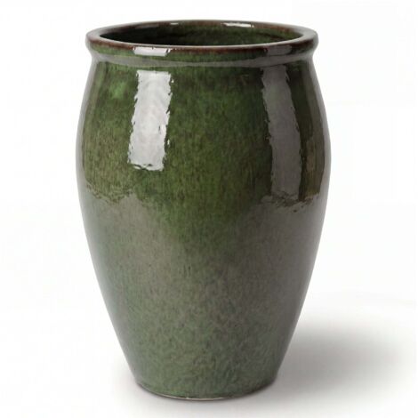 Pot grande taille d'extérieur BACCHUS 36x52cm vert tropical, fait main en terre cuite émaillée, résistant au gel