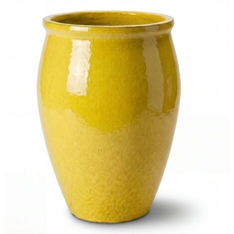 Pot grande taille d'extérieur BACCHUS 36x52cm jaune, fait main en terre cuite émaillée, résistant au gel (1/3)
