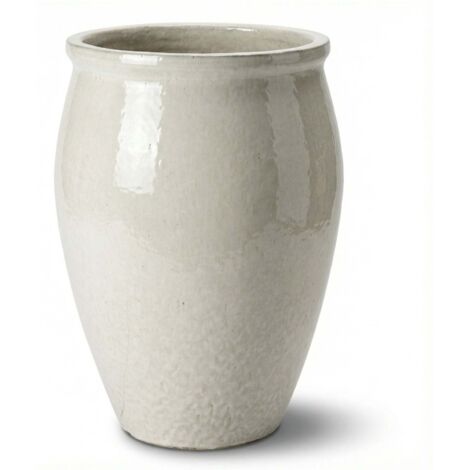 Pot grande taille d'extérieur BACCHUS 36x52cm crème, fait main en terre cuite émaillée, résistant au gel (1/4)