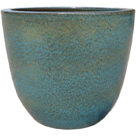 Pot grande taille d'extérieur LANCELOT 29x26cm bleu fer, fait main en terre cuite émaillée, résistant au gel