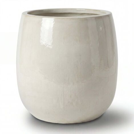 Pot grande taille d'extérieur SOCRATE 40x49cm crème, fait main en terre cuite émaillée, résistant au gel