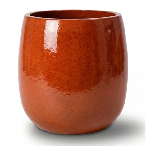 Pot grande taille d'extérieur SOCRATE 32x33cm orange tropical, fait main en terre cuite émaillée, résistant au gel