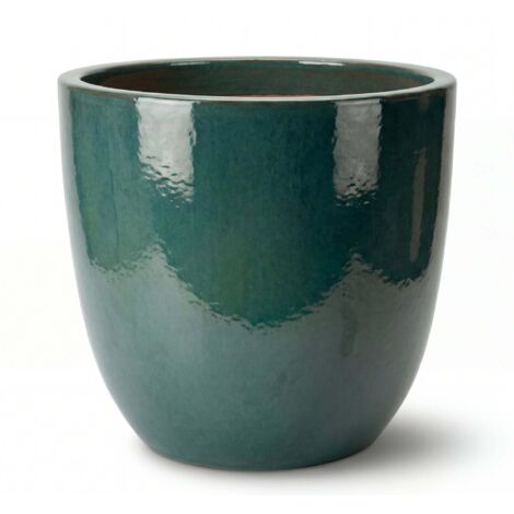 Pot grande taille d'extérieur LANCELOT 47x41cm jade, fait main en terre cuite émaillée, résistant au gel