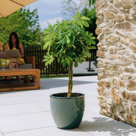 Pot grande taille d'extérieur LANCELOT 29x26cm jade, fait main en terre cuite émaillée, résistant au gel