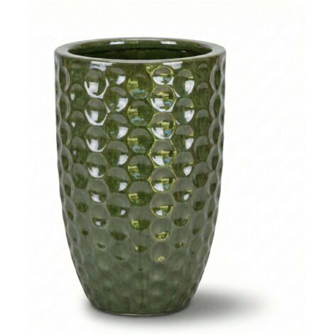 Pot grande taille d'extérieur MEROVEE 30x45cm vert tropical, fait main en terre cuite émaillée, résistant au gel