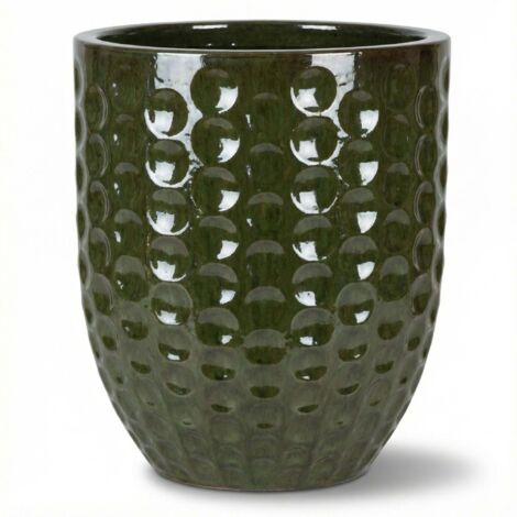 Pot grande taille d'extérieur MEROVEE 55x65cm vert tropical, fait main en terre cuite émaillée, résistant au gel