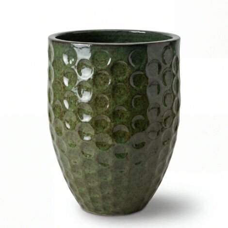 Pot grande taille d'extérieur MEROVEE 42x55cm vert tropical, fait main en terre cuite émaillée, résistant au gel