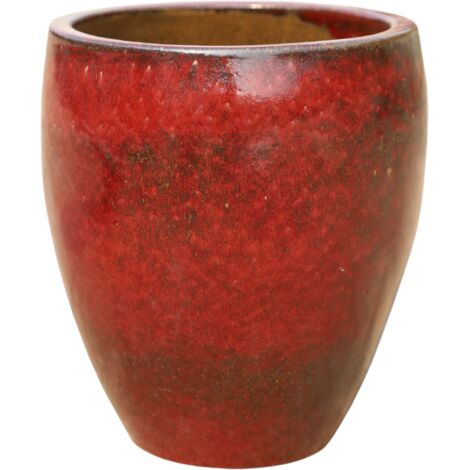 Pot grande taille d'extérieur LAFONTAINE 23x35cm rouge brique, fait main en terre cuite émaillée, résistant au gel