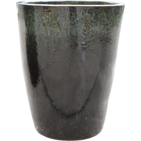 Pot grande taille d'extérieur MAZARIN 27x34cm noir & vert, fait main en terre cuite émaillée, résistant au gel (1/2)