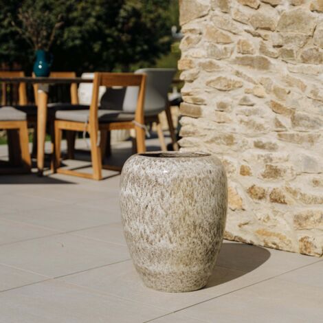 Pot grande taille d'extérieur GALILEE 40x50cm tigre blanc, fait main en terre cuite émaillée, résistant au gel (1/5)