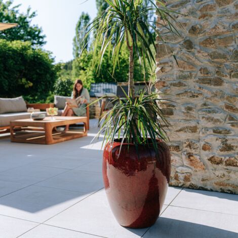 Pot grande taille d'extérieur GALILEE 40x50cm rouge tropical, fait main en terre cuite émaillée, résistant au gel (1/5)