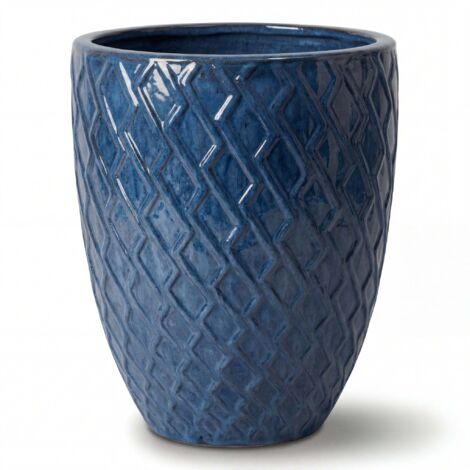 Pot grande taille d'extérieur ZEUS 32x40cm bleu antique, fait main en terre cuite émaillée, résistant au gel