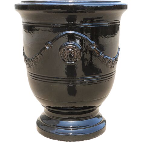 Pot grande taille d'extérieur RICHELIEU 46x56cm noir, fait main en terre cuite émaillée, résistant au gel (1/5)