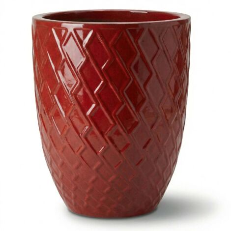 Pot grande taille d'extérieur ZEUS 41x55cm rouge impérial, fait main en terre cuite émaillée, résistant au gel