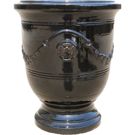 Pot grande taille d'extérieur RICHELIEU 35x42cm noir, fait main en terre cuite émaillée, résistant au gel