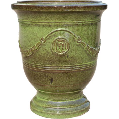Pot grande taille d'extérieur RICHELIEU 35x42cm vert tropical, fait main en terre cuite émaillée, résistant au gel