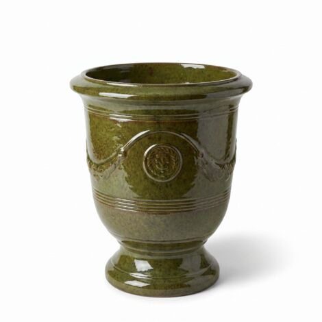 Pot grande taille d'extérieur RICHELIEU 46x56cm vert tropical, fait main en terre cuite émaillée, résistant au gel