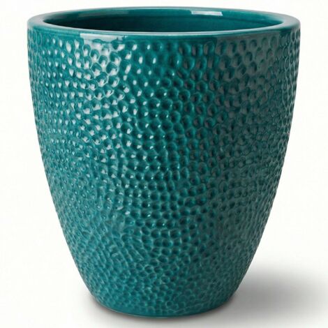 Pot grande taille d'extérieur CIGALINE 26x28cm turquoise, fait main en terre cuite émaillée, résistant au gel