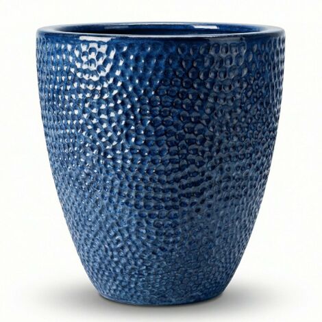 Pot grande taille d'extérieur CIGALINE 26x28cm bleu antique, fait main en terre cuite émaillée, résistant au gel
