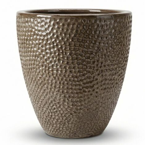 Pot grande taille d'extérieur CIGALINE 36x40cm bronze sablé, fait main en terre cuite émaillée, résistant au gel