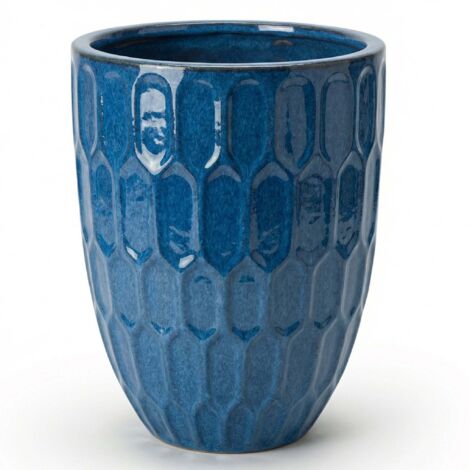 Pot grande taille d'extérieur DAUDET 41x55cm bleu antique, fait main en terre cuite émaillée, résistant au gel (1/2)