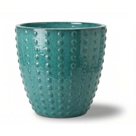Pot grande taille d'extérieur ATTILA 23x22cm turquoise, fait main en terre cuite émaillée, résistant au gel