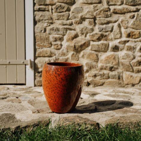 Pot grande taille d'extérieur LAFONTAINE 23x35cm rouille d'automne, fait main en terre cuite émaillée, résistant au gel (1/4)