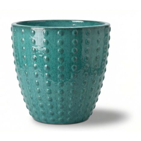 Pot grande taille d'extérieur ATTILA 30x29cm turquoise, fait main en terre cuite émaillée, résistant au gel