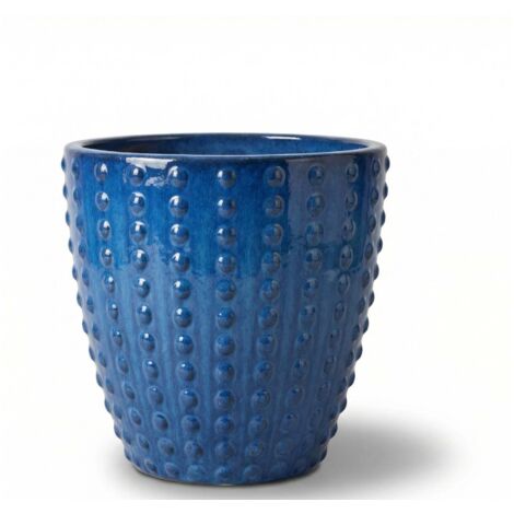 Pot grande taille d'extérieur ATTILA 23x22cm bleu antique, fait main en terre cuite émaillée, résistant au gel