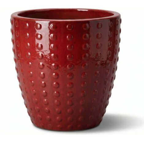 Pot grande taille d'extérieur ATTILA 38x37cm rouge impérial, fait main en terre cuite émaillée, résistant au gel
