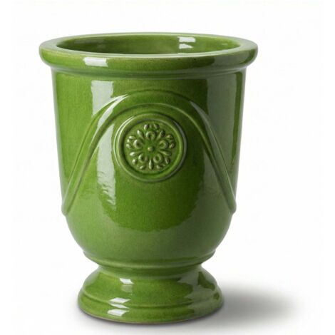 Pot grande taille d'extérieur MOLIERE 24x30cm vert pomme, fait main en terre cuite émaillée, résistant au gel